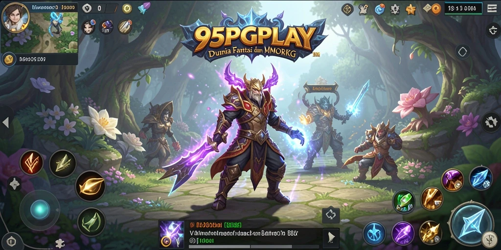 Screenshot gameplay 95PGPLAY menampilkan pertempuran seru di dunia fantasi.