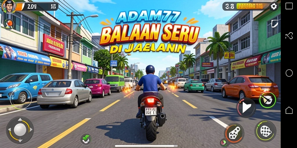 Screenshot gameplay ADAM77 yang menunjukkan balapan mendebarkan.