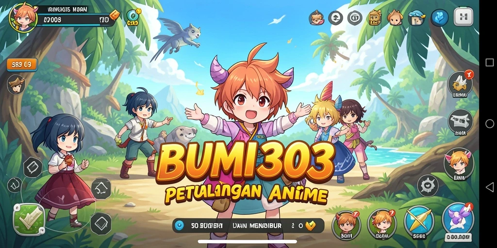Screenshot gameplay BUMI303 menampilkan pertarungan seru dengan karakter anime.