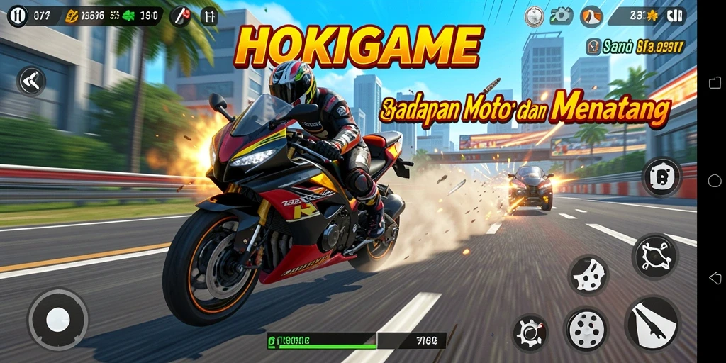 Tampilan seru dari gameplay balapan motor di HOKIGAME.