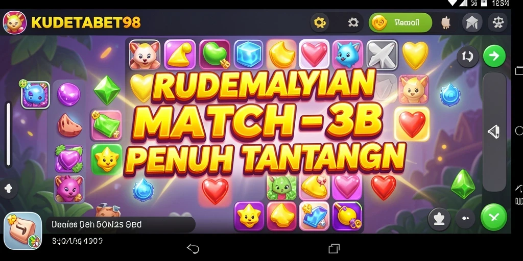 Screenshot KUDETABET98 menunjukkan gameplay Match-3 yang seru dan penuh warna.