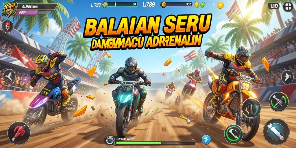Screenshot utama LI789 menampilkan aksi kecepatan balap yang mendebarkan.
