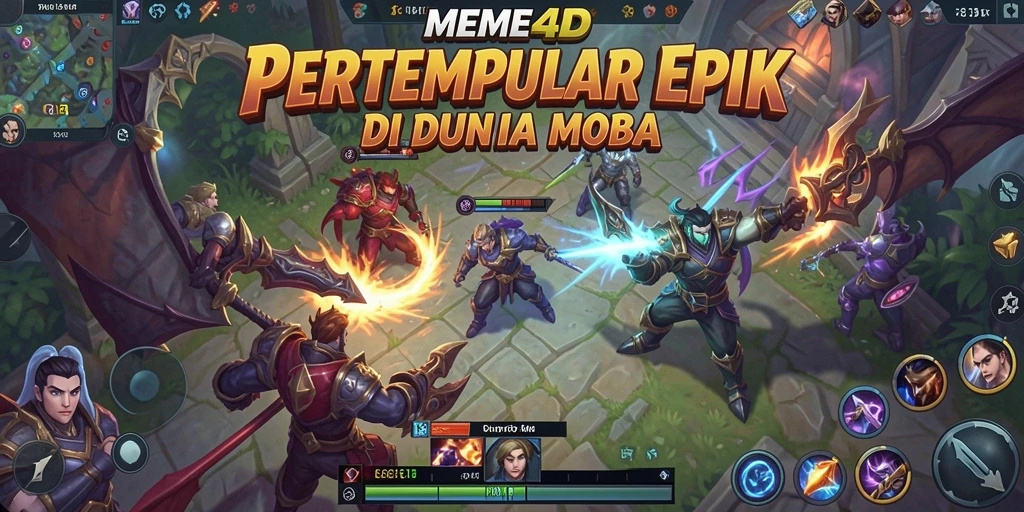 Tangkapan layar gameplay MEME4D menampilkan aksi pertempuran MOBA yang seru.