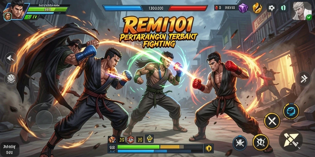Tampilan gameplay seru dengan karakter Fighting yang beragam.