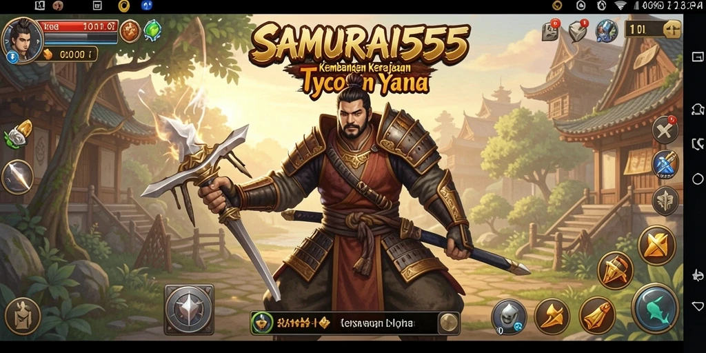 Screenshot gameplay SAMURAI555 menampilkan aktivitas manajemen bisnis yang mendebarkan.