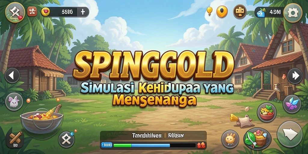 Tampilan screenshot gameplay SPINGOLD yang menggambarkan simulasi kehidupan yang seru.