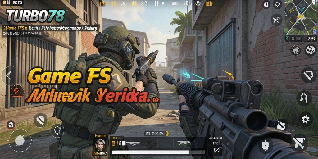 Tampilan utama gameplay TURBO78 menampilkan aksi menembak yang mendebarkan.
