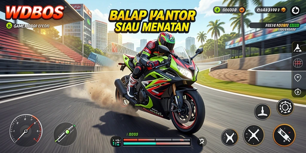 Tampilan gameplay balap motor yang mendebarkan di WDBOS.